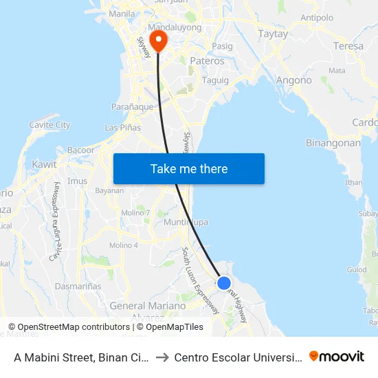 A Mabini Street, Binan City to Centro Escolar University map
