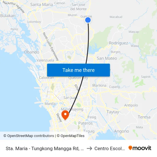 Sta. Maria - Tungkong Mangga Rd, City Of San Jose Del Monte to Centro Escolar University map