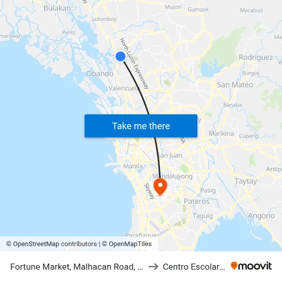 Fortune Market, Malhacan Road, City Of Meycauayan to Centro Escolar University map