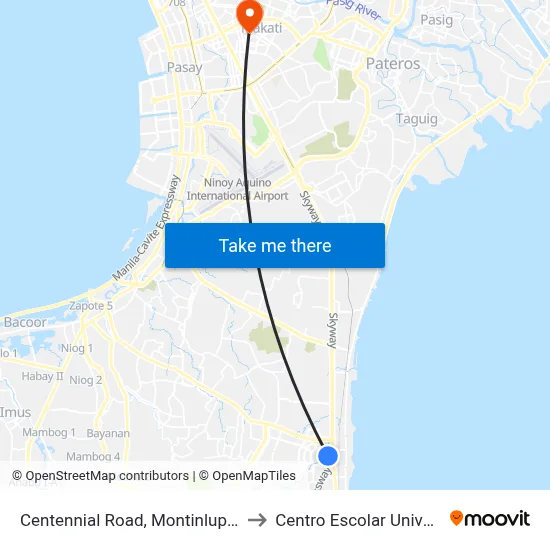 Centennial Road, Montinlupa City to Centro Escolar University map