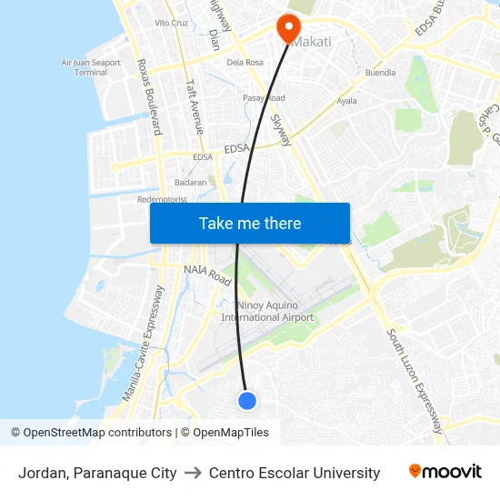 Jordan, Paranaque City to Centro Escolar University map