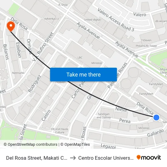 Del Rosa Street, Makati City to Centro Escolar University map