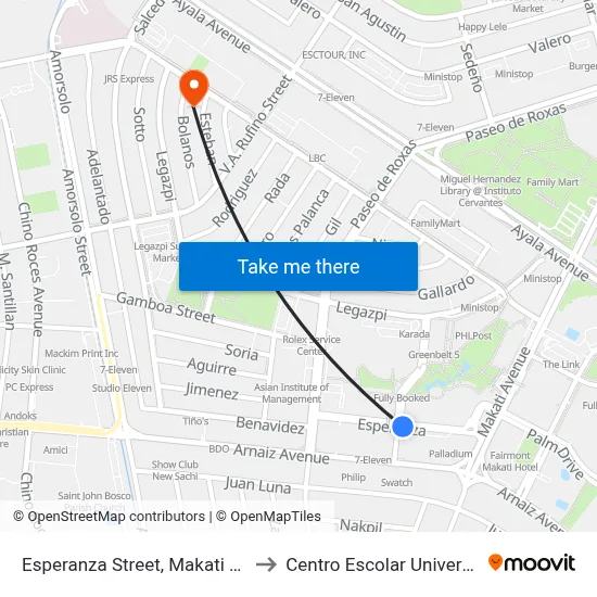 Esperanza Street, Makati City to Centro Escolar University map