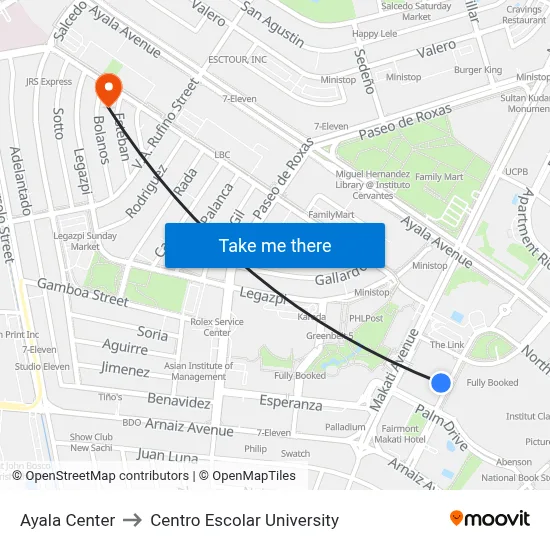 Ayala Center to Centro Escolar University map