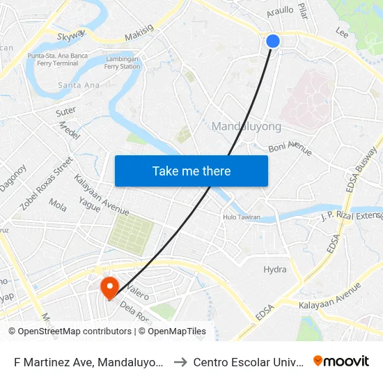 F Martinez Ave, Mandaluyong City to Centro Escolar University map