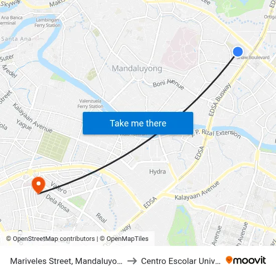 Mariveles Street, Mandaluyong City to Centro Escolar University map