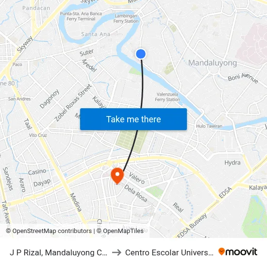 J P Rizal, Mandaluyong City to Centro Escolar University map