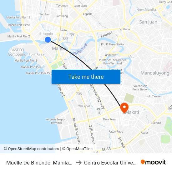 Muelle De Binondo, Manila City to Centro Escolar University map