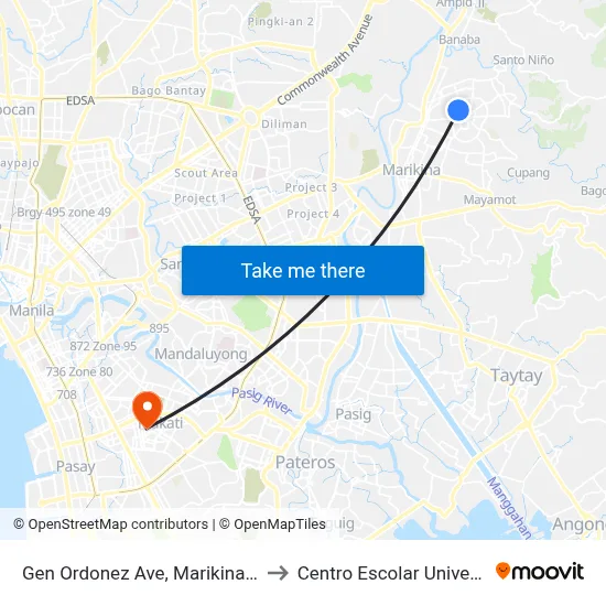 Gen Ordonez Ave, Marikina City to Centro Escolar University map