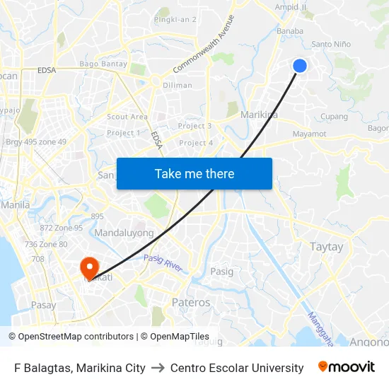 F Balagtas, Marikina City to Centro Escolar University map