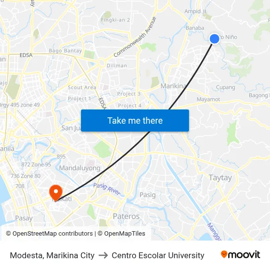Modesta, Marikina City to Centro Escolar University map