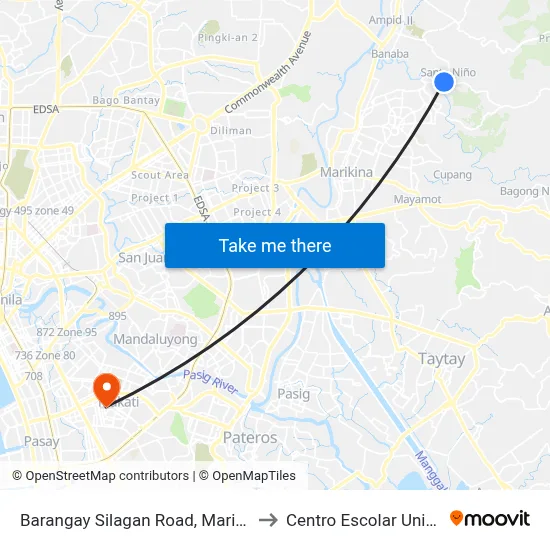 Barangay Silagan Road, Marikina City to Centro Escolar University map