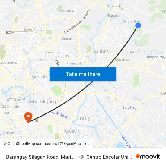 Barangay Silagan Road, Marikina City to Centro Escolar University map