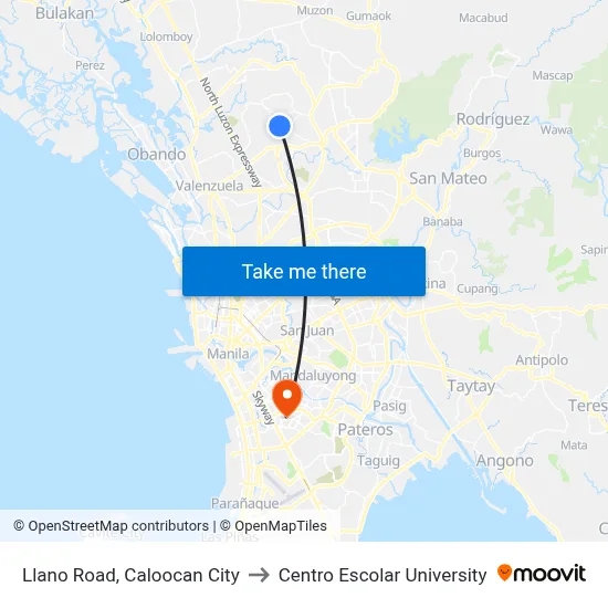 Llano Road, Caloocan City to Centro Escolar University map