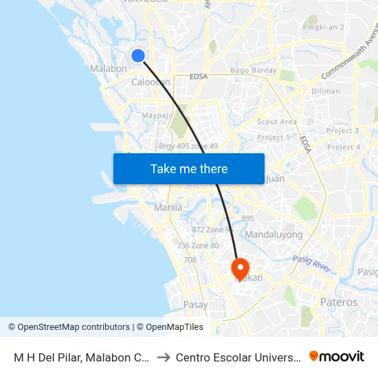 M H Del Pilar, Malabon City to Centro Escolar University map