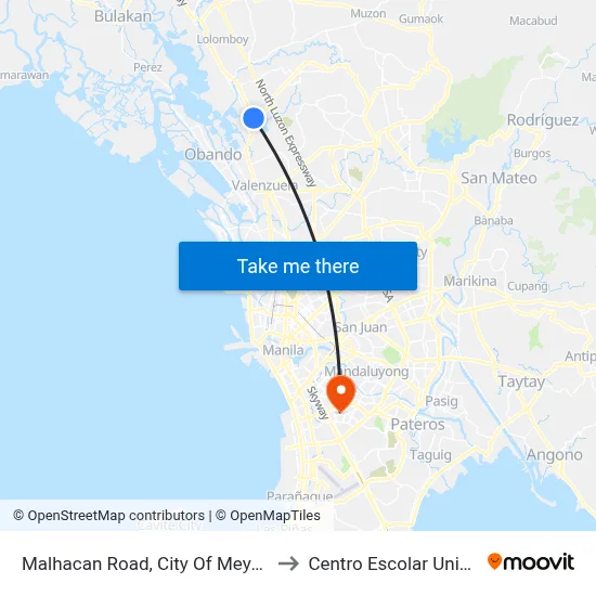 Malhacan Road, City Of Meycauayan to Centro Escolar University map