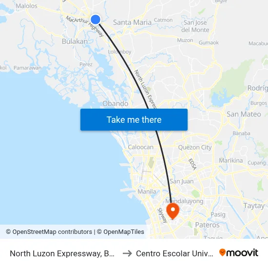 North Luzon Expressway, Balagtas to Centro Escolar University map