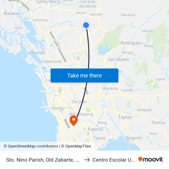 Sto. Nino Parish, Old Zabarte, Caloocan City to Centro Escolar University map