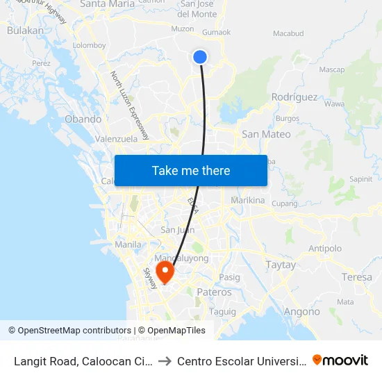 Langit Road, Caloocan City to Centro Escolar University map