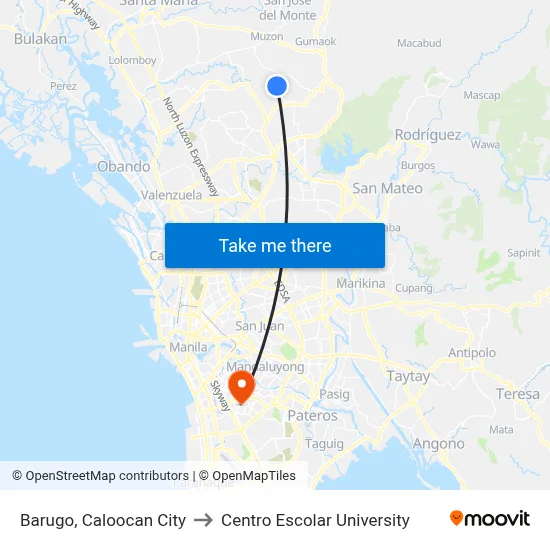 Barugo, Caloocan City to Centro Escolar University map