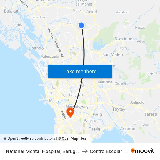 National Mental Hospital, Barugo, Caloocan City to Centro Escolar University map