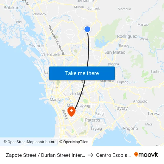 Zapote Street / Durian Street Intersection, Caloocan City to Centro Escolar University map