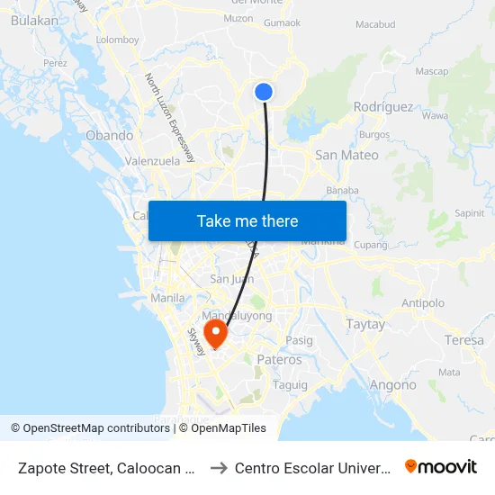 Zapote Street, Caloocan City to Centro Escolar University map