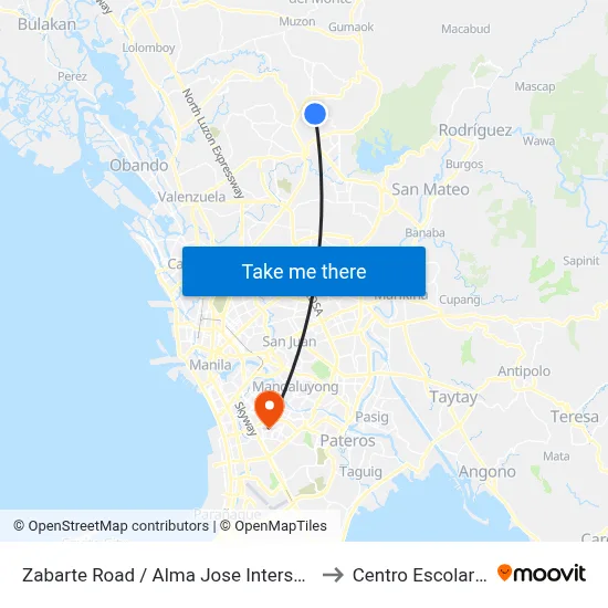 Zabarte Road / Alma Jose Intersection, Caloocan City to Centro Escolar University map