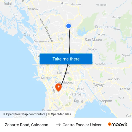 Zabarte Road, Caloocan City to Centro Escolar University map