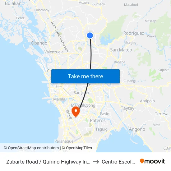 Zabarte Road / Quirino Highway Intersection, Caloocan City to Centro Escolar University map
