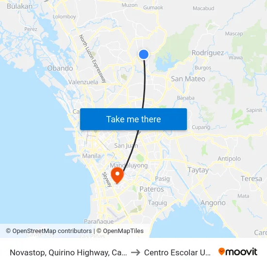 Novastop, Quirino Highway, Caloocan City to Centro Escolar University map