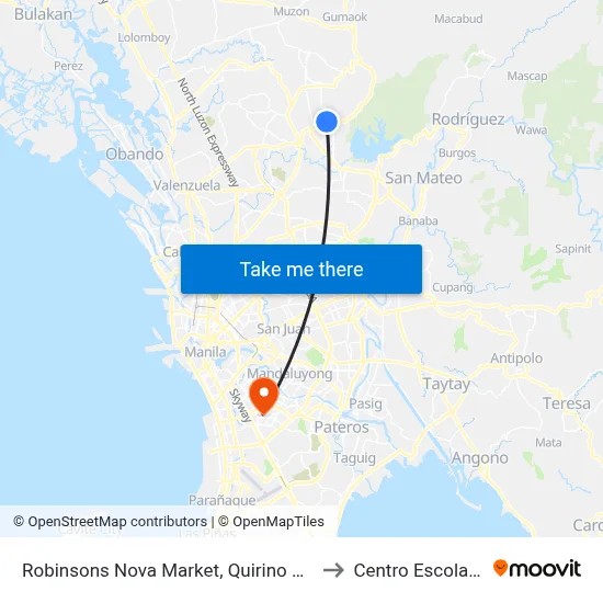 Robinsons Nova Market, Quirino Highway, Caloocan City to Centro Escolar University map