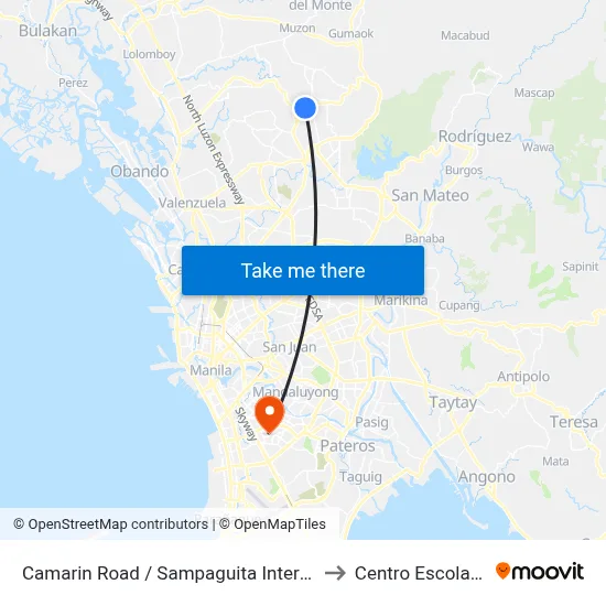 Camarin Road / Sampaguita Intersection, Caloocan City to Centro Escolar University map