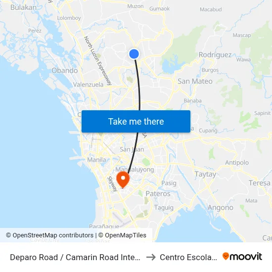 Deparo Road / Camarin Road Intersection, Caloocan City to Centro Escolar University map