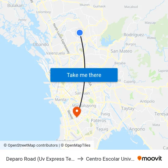 Deparo Road (Uv Express Terminal) to Centro Escolar University map