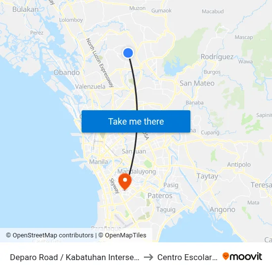 Deparo Road / Kabatuhan Intersection, Caloocan City to Centro Escolar University map
