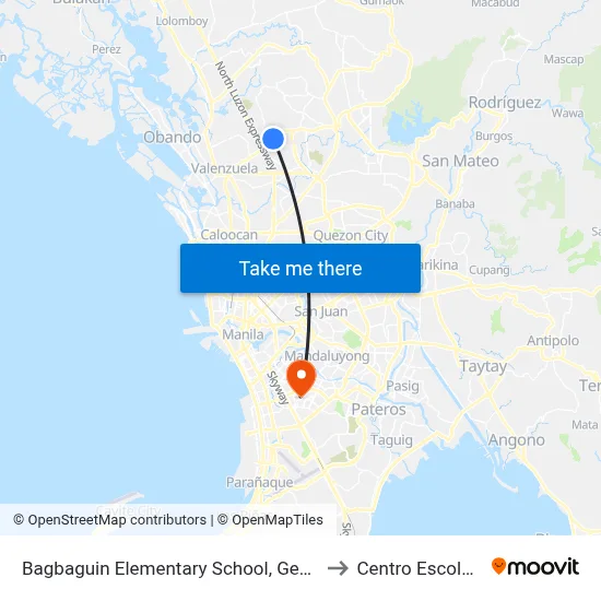 Bagbaguin Elementary School, Genteral Luis, Caloocan City to Centro Escolar University map