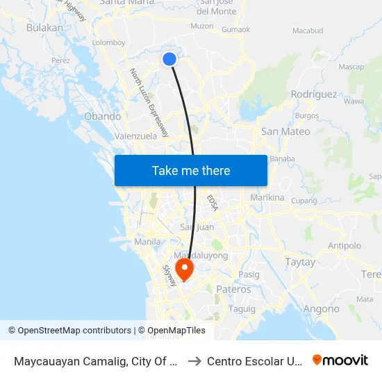 Maycauayan Camalig, City Of Meycauayan to Centro Escolar University map