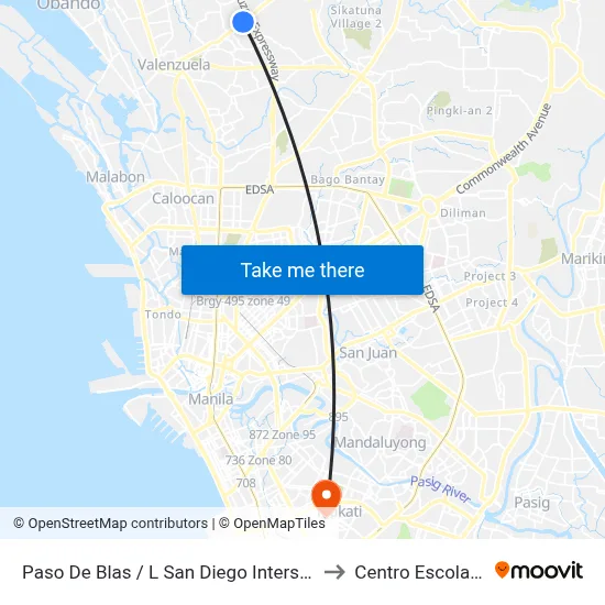 Paso De Blas / L San Diego Intersection, Valenzuela City to Centro Escolar University map