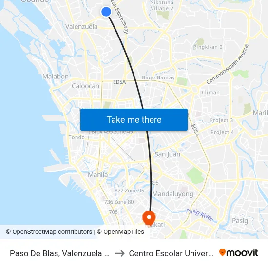 Paso De Blas, Valenzuela City to Centro Escolar University map