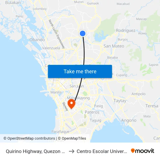 Quirino Highway, Quezon City to Centro Escolar University map