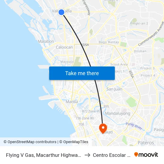 Flying V Gas, Macarthur Highway, Valenzuela City to Centro Escolar University map