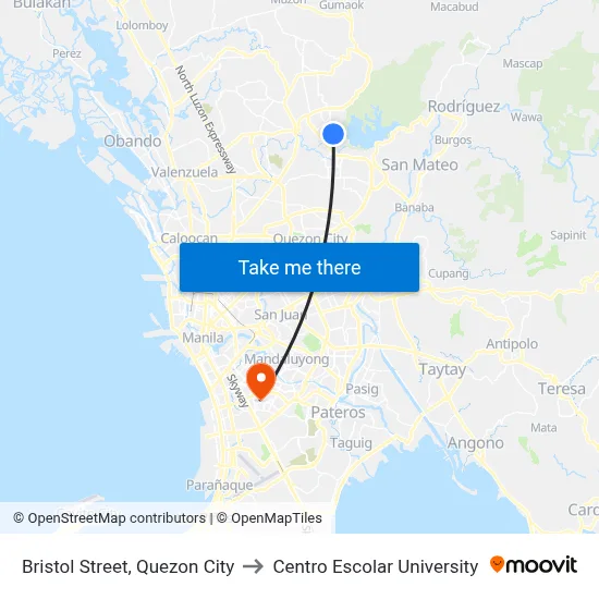 Bristol Street, Quezon City to Centro Escolar University map