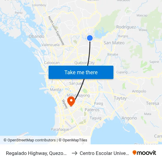 Regalado Highway, Quezon City to Centro Escolar University map