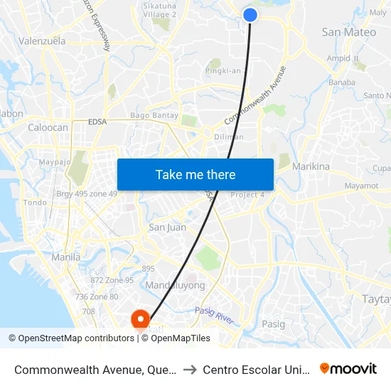 Commonwealth Avenue, Quezon City to Centro Escolar University map