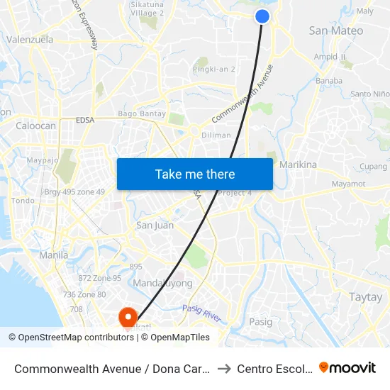Commonwealth Avenue / Dona Carmen Intersection, Quezon City to Centro Escolar University map