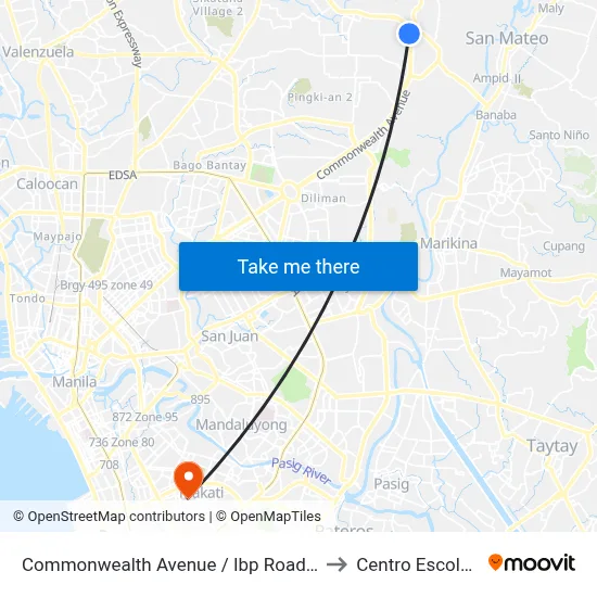 Commonwealth Avenue / Ibp Road Intersection, Quezon City to Centro Escolar University map