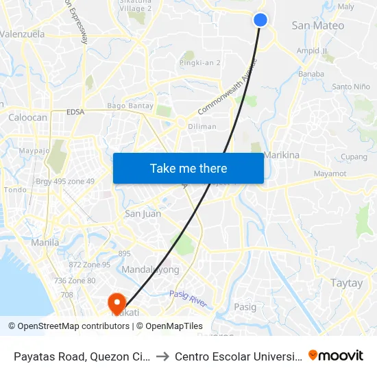 Payatas Road, Quezon City to Centro Escolar University map