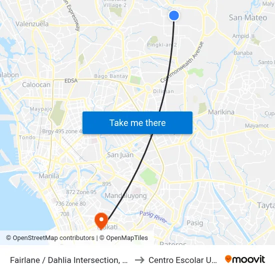 Fairlane / Dahlia Intersection, Quezon City to Centro Escolar University map