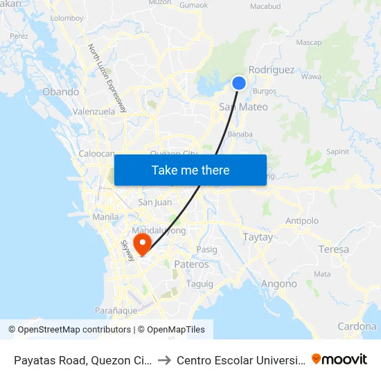 Payatas Road, Quezon City to Centro Escolar University map